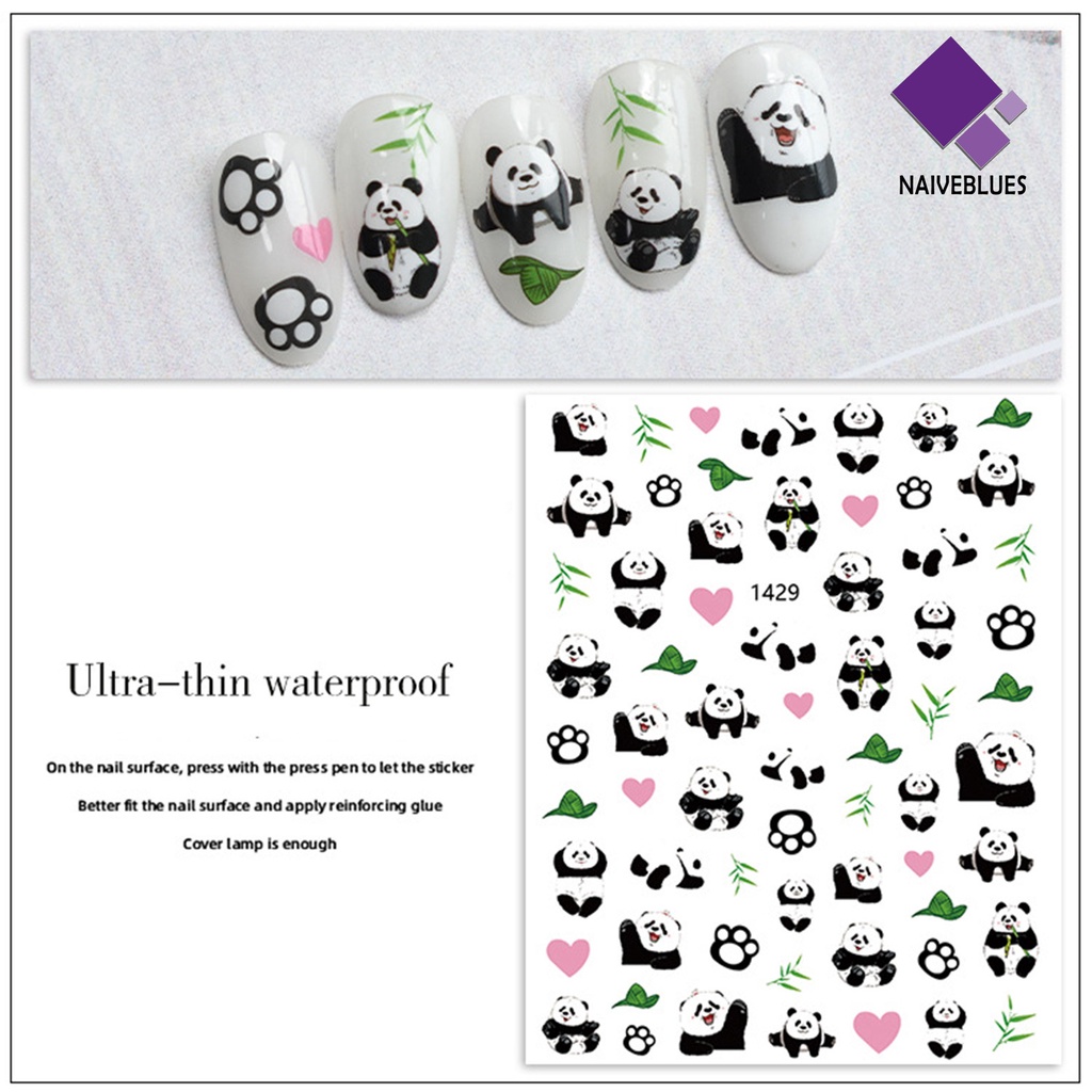 [naiveblues] Desain Daun Panda Lucu Stiker Kuku Tempel Hias Perekat Diri DIY Paper Art Stickers