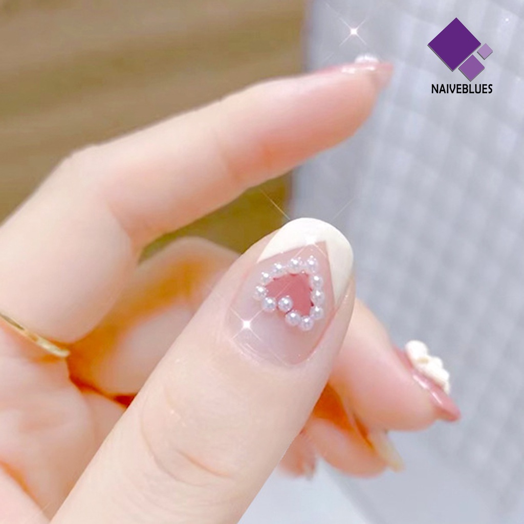 [naiveblues] 50pcs/set Nail Art Rhinestones Gaya Perancis Efek 3D Datar Kembali Bentuk Bunga Cinta