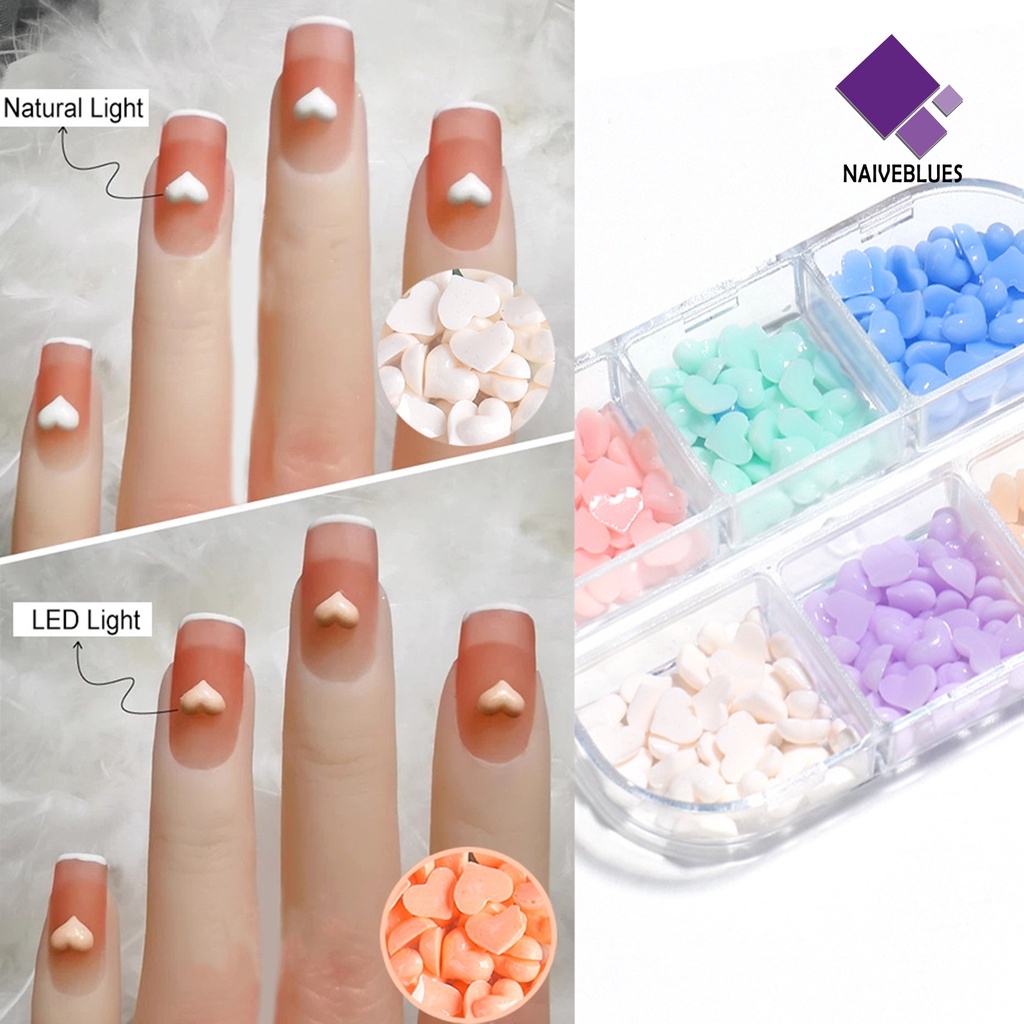 [naiveblues] 6grids/kotak Hiasan Jantung Kuku Datar Kembali Efek 3D Berubah Putih Pink Nail Art