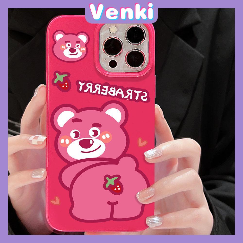 VENKI - For iPhone 14 Pro Max iPhone Case Pink Cute Bear Glossy TPU Soft Case Protection Shockproof Camera Compatible with iPhone 13 Pro max 12 Pro Max 11 xr xs max 7Plus 8Plus