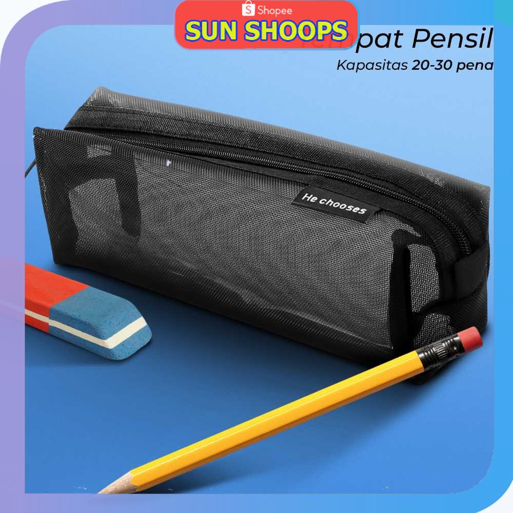 

SUN SHOOPS - He chooses Tempat Pensil Jaring Simple Stationery Mesh Zipper Bag - 20HEC