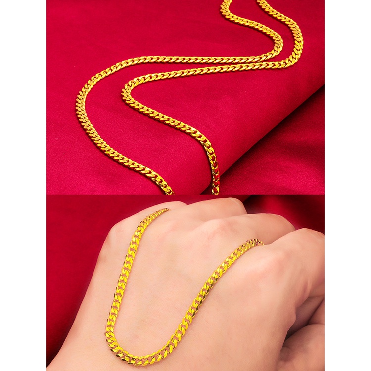 Goldkingdom Aksesoris Perhiasan Fashion Ready Stock Kalung Baru 50cm Pria Dan Wanita Rantai Gepeng