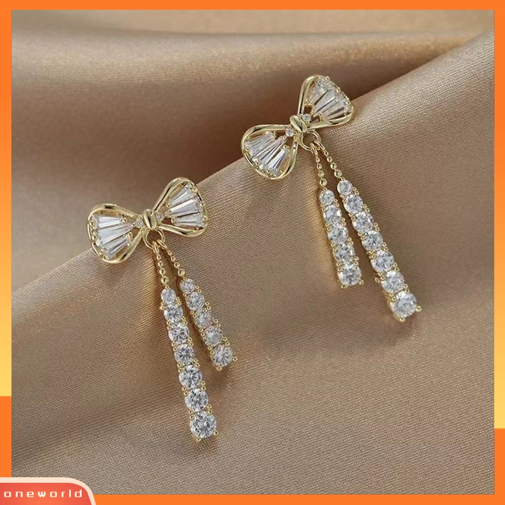 [EONE] 1pasang Menjuntai Anting Elegan Mewah Berlian Imitasi Tertanam Ikatan Simpul Stud Earrings Fashion Perhiasan