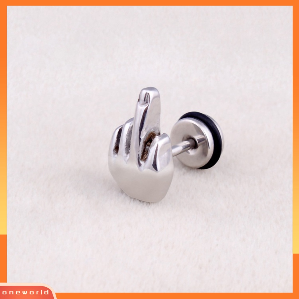 [EONE] 1pasang Ear Studs New Trend Hip Hop Punk Nonallergic Stainless Steel Lucu Jari Tengah Pria Wanita Anting Fashion Perhiasan