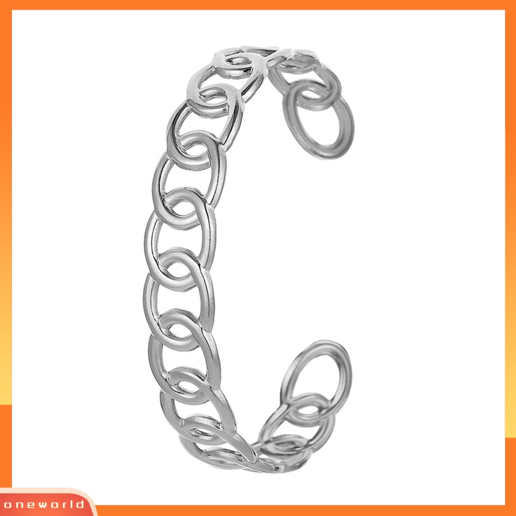 [EONE] Wanita Gelang Bentuk C Retro Rantai Stainless Steel Gaya Perancis Kerawang Bangle Hadiah Ulang Tahun
