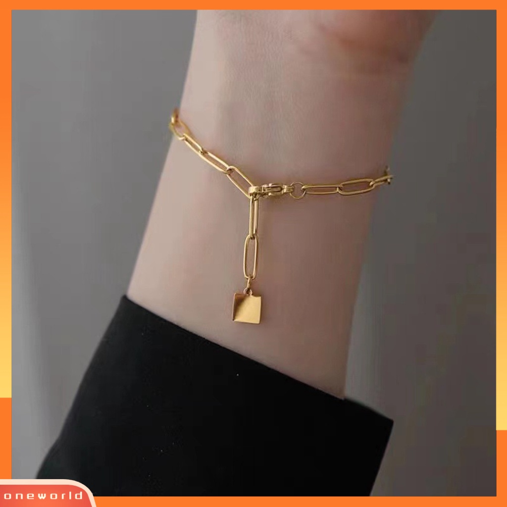 [EONE] Gelang Wanita Tidak Luntur Tebal Rantai Eye-catching Semua Pertandingan Adjustable Perhiasan Hadiah Berlapis Emas Wanita Square Pendant Chain Bracelet Dekorasi Untuk Kehidupan Sehari-Hari