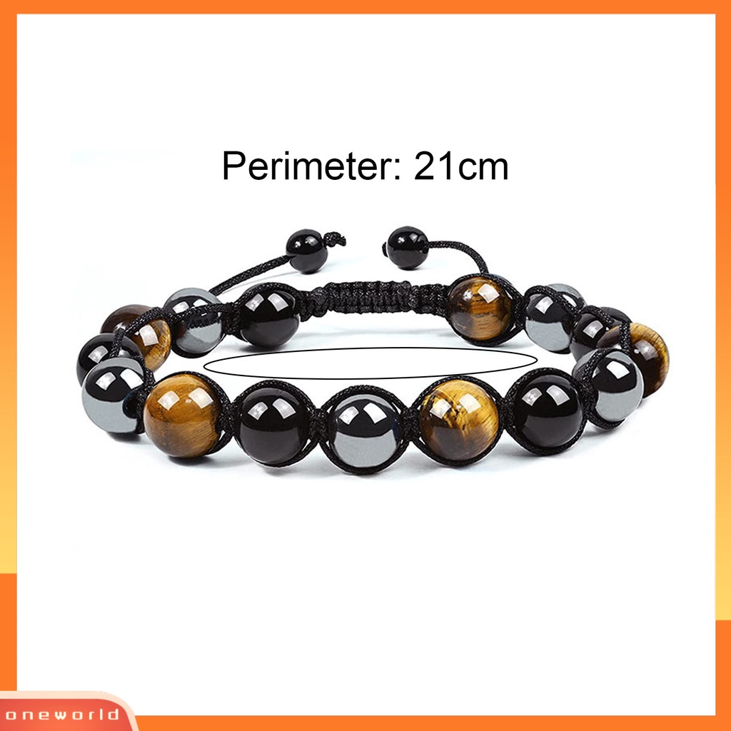 [EONE] Glossy Beads Gelang Adjustable Lace-up Unisex Faux Tiger Eye Healing Bracelet Perlengkapan Pesta