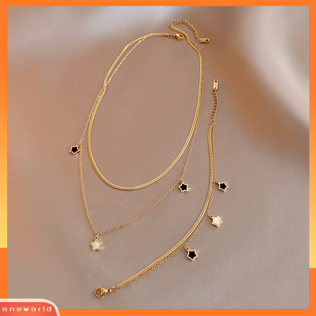 [EONE] Wanita Kalung Double-layer Hypoallergenic Elegan Anti-Oksidasi High Gloss Fashion Perhiasan Berlapis Emas Bintang Pedant Rantai Kalung Gelang Untuk Pacaran