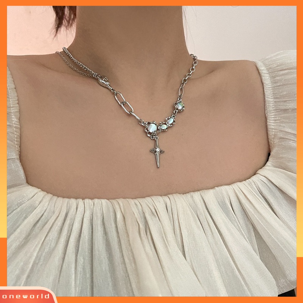 [EONE] Wanita Kalung Perhiasan Imitasi Opal Rumbai Bersinar Fringe Necklace Untuk Pakaian Sehari-Hari