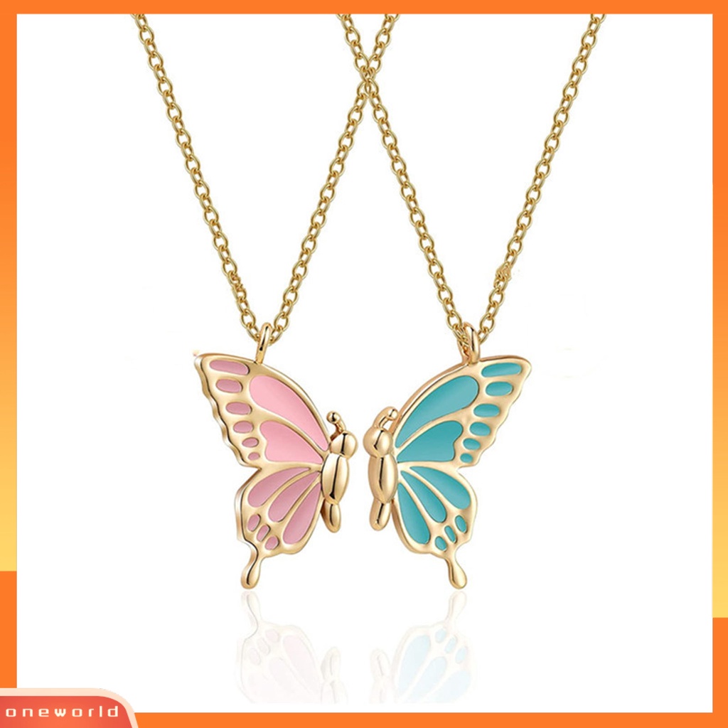 [EONE] 2 Pcs/Set Kalung Persahabatan Bermakna Kilau Terang Semua Pertandingan Adjustable Ekstensi Rantai Dekorasi Hadiah Sahabat BFF Sister Butterfly Pendant Necklace Untuk Anniversary