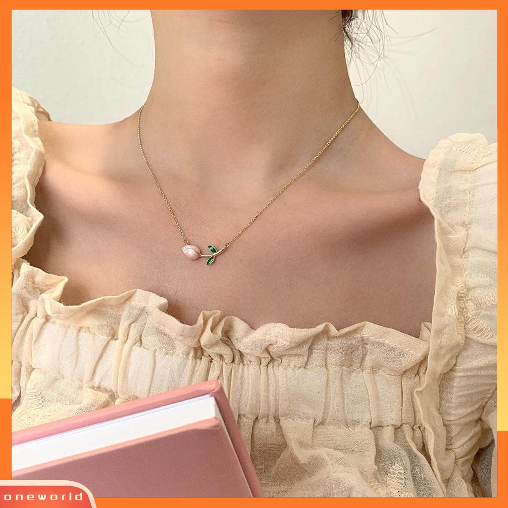 [EONE] Kalung Rantai Manis Elegan Hadiah Anniversary Gaya Perancis Vintage Tulip Mutiara Imitasi Liontin Kalung Perhiasan Aksesori