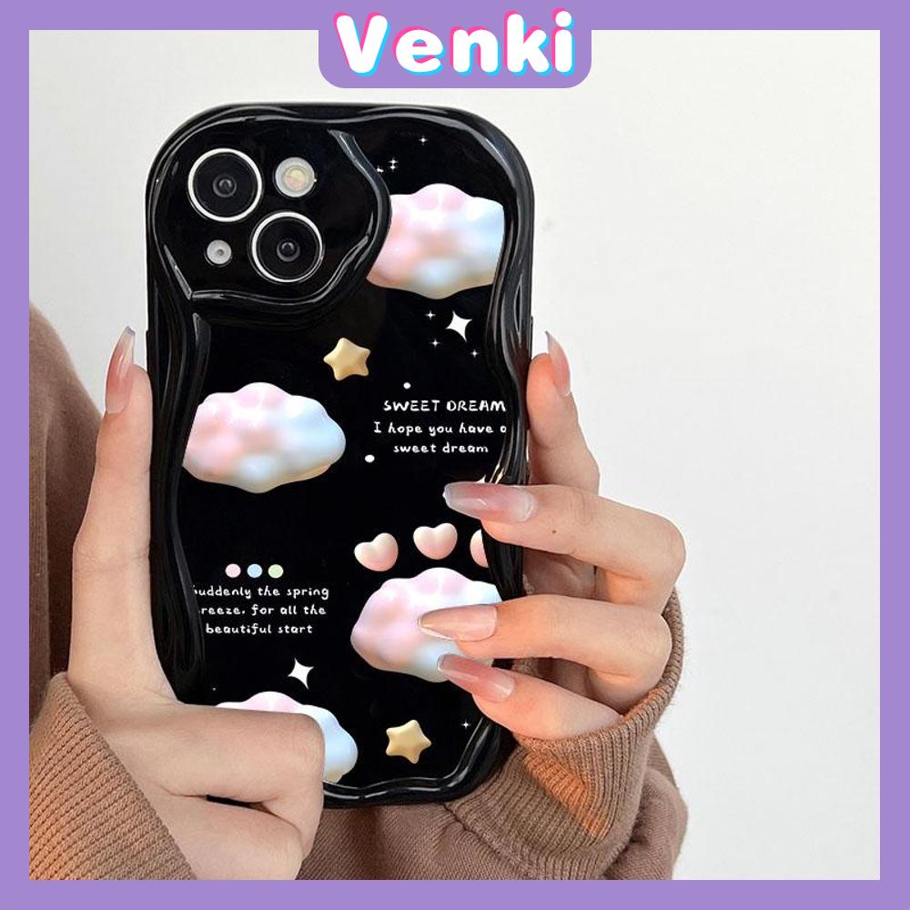 VENKI - For iPhone 11 iPhone Case 3D Curved Edge Wave Glossy Black TPU Airbag Shockproof Camera Cover Pink Clouds Compatible with iPhone 14 13 Pro max 12 Pro Max xr xs max 7 8Plus