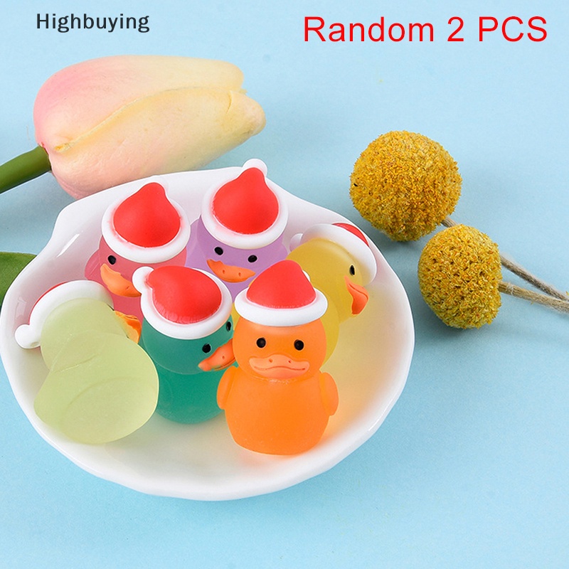 Hbid 2PCS Kartun Lucu Resin Natal Bebek Bercahaya Diy Ornamen Lanskap Mikro Glory