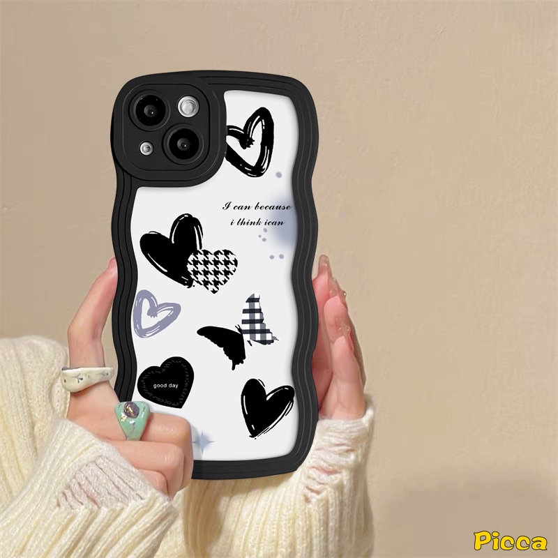 Case Untuk Redmi Note10 8 9 10s 11s 11 9s Pro Redmi 9C 9A 10C 12C A1 10A 9T 9 10 A1+POCO M3 X3 NFC Pro Mi 11T Pro Motif Kotak Retro Bunga Hitam Kupu Love Heart Wavy Edge Sarung