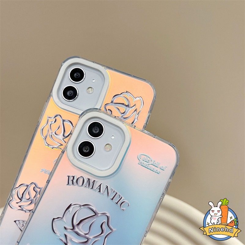 Casing iPhone Rasa Metalik Canggih Kompatibel Untuk Iphone14 13 12 11 Pro Max X Xr Xs Max8 7 Plus SE 2020 Laser Pelindung Layar Penuh Mawar Soft Case Bening Silikon Cover Pelindung