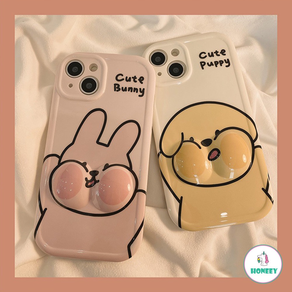 IPHONE Casing Dekompresi 3D Untuk Iphone11Lembut Iphone14 Pro Max Cute Bunny Puppy Untuk Iphone13 12 Pro Max14 Plus Fun Shockproof TPU Back Cover