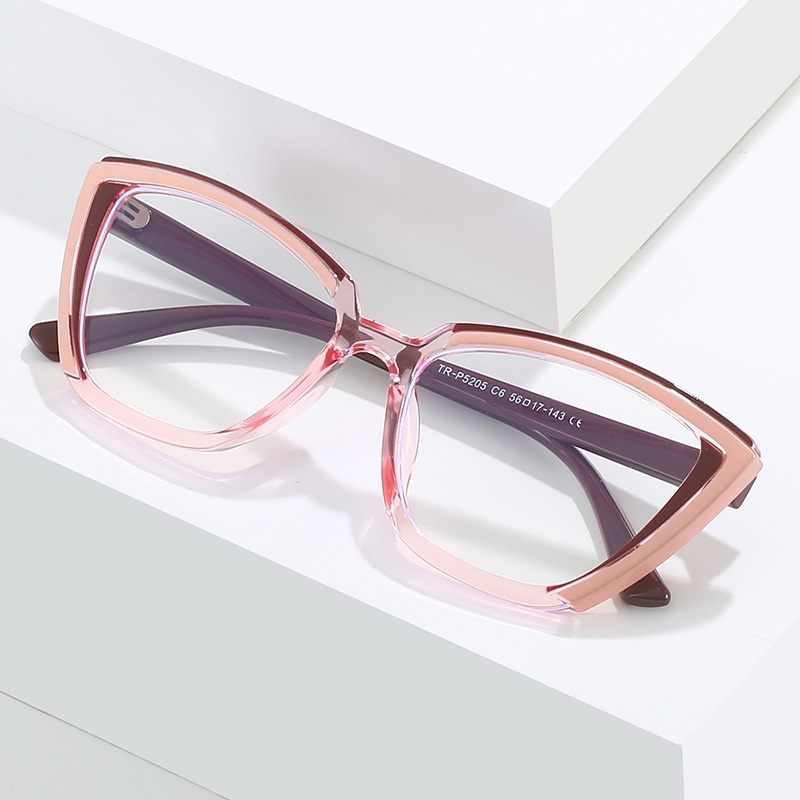 (YUZHU) Western Fashion Dazzling Contrast Anti Blue Light Eyeglasses Untuk Wanita Retro Fashion TR90 Cat Eye Eyeglasses