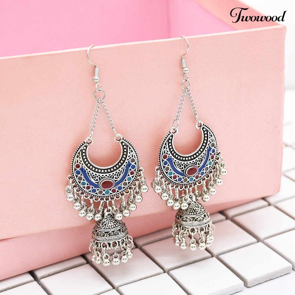 Twowood Vintage Wanita/'s Bohemian Rumbai Berongga Bell Drop Menjuntai Kait Anting Perhiasan