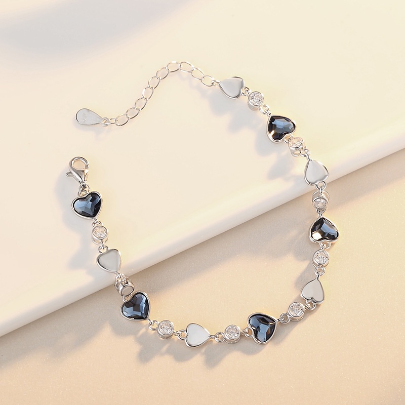 Ocean Heart Kalung Sterling Silver Austria Kristal Liontin Versi Korea Fashion Cinta Hati Rantai Klavikula Berbentuk Hati Hadiah Peringatan