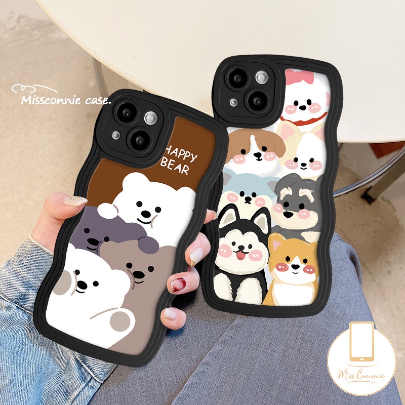 IPHONE Casing Ponsel Anak Anjing Lucu Kompatibel Untuk Iphone11 12 13 14 Pro Max7 8 6 6s 14 Plus X XR XS Max 7Plus SE 2020 Wavy Edge Soft Tpu Lovely Animals Bear Cover