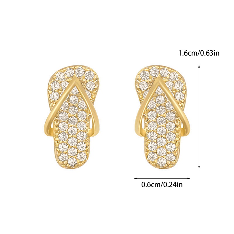 Lucu Mini Sepatu Slipper Zircon Stud Earrings Untuk Wanita Mewah Warna Emas Anting Tidak Biasa Korea Fashion Pesta Perhiasan