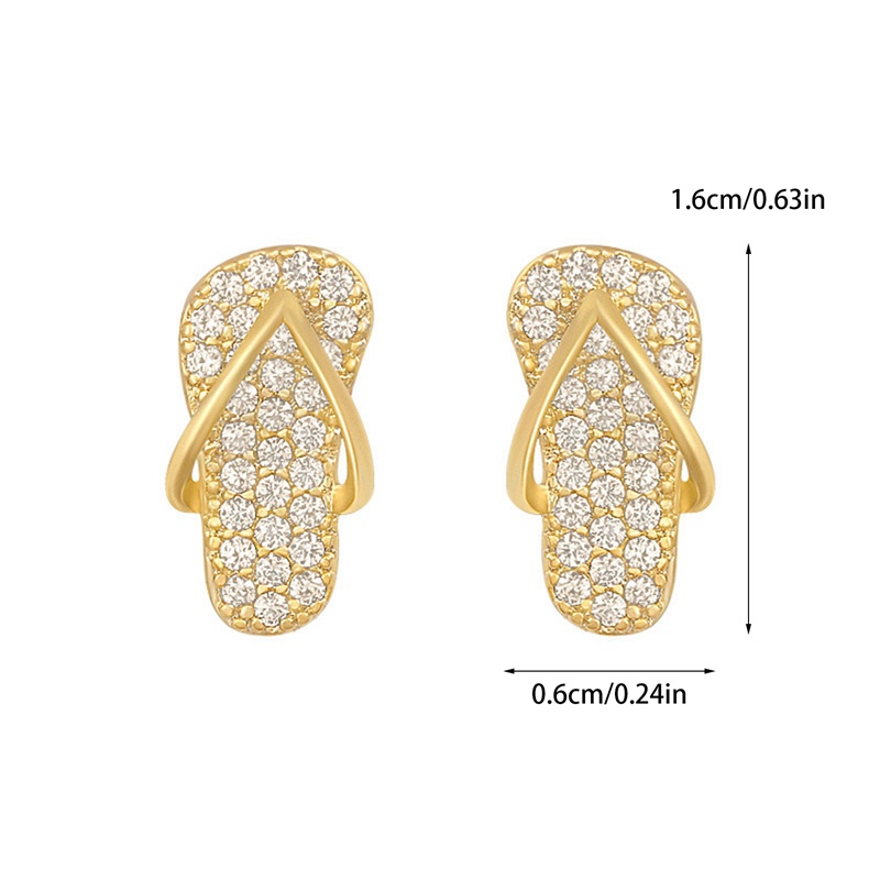 Lucu Mini Sepatu Slipper Zircon Stud Earrings Untuk Wanita Mewah Warna Emas Anting Tidak Biasa Korea Fashion Pesta Perhiasan