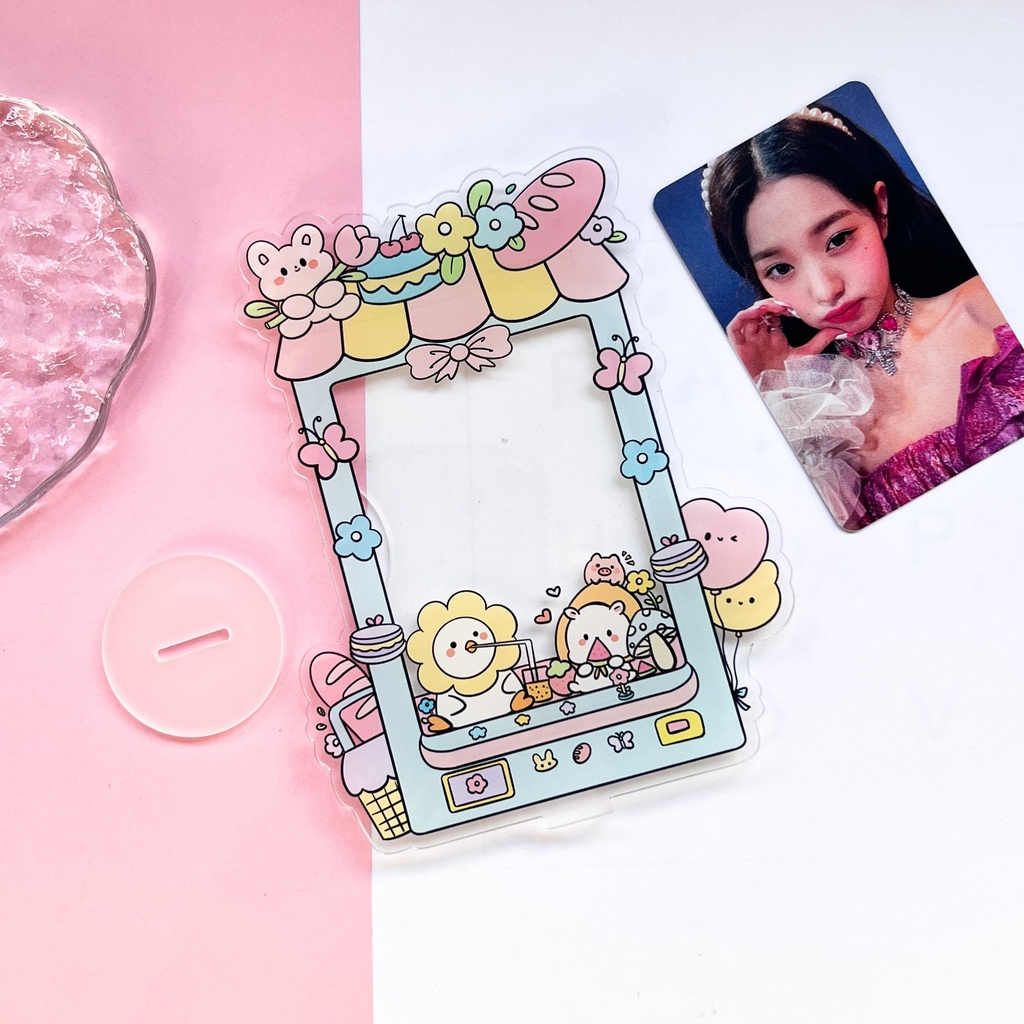 Bingkai Kartu Foto Boneka Kartun 3inch Kpop Idol Photocard Stand Holder Display Pigura Foto Gambar