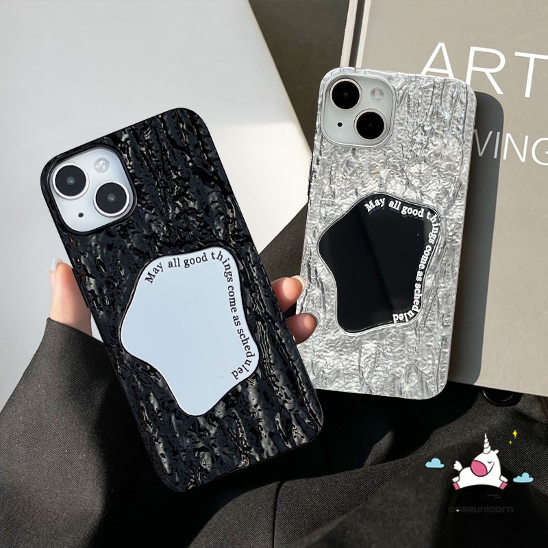 IPHONE Luxury Electroplate Plating Kerut Kreatif Make Up Mirror Case Kompatibel Untuk Iphone11 13 14 12 Pro MAX XR 7Plus 8Plus X XS Max7 6 6S 8Plus SE 2020 Lembut Ins Fashion Cover