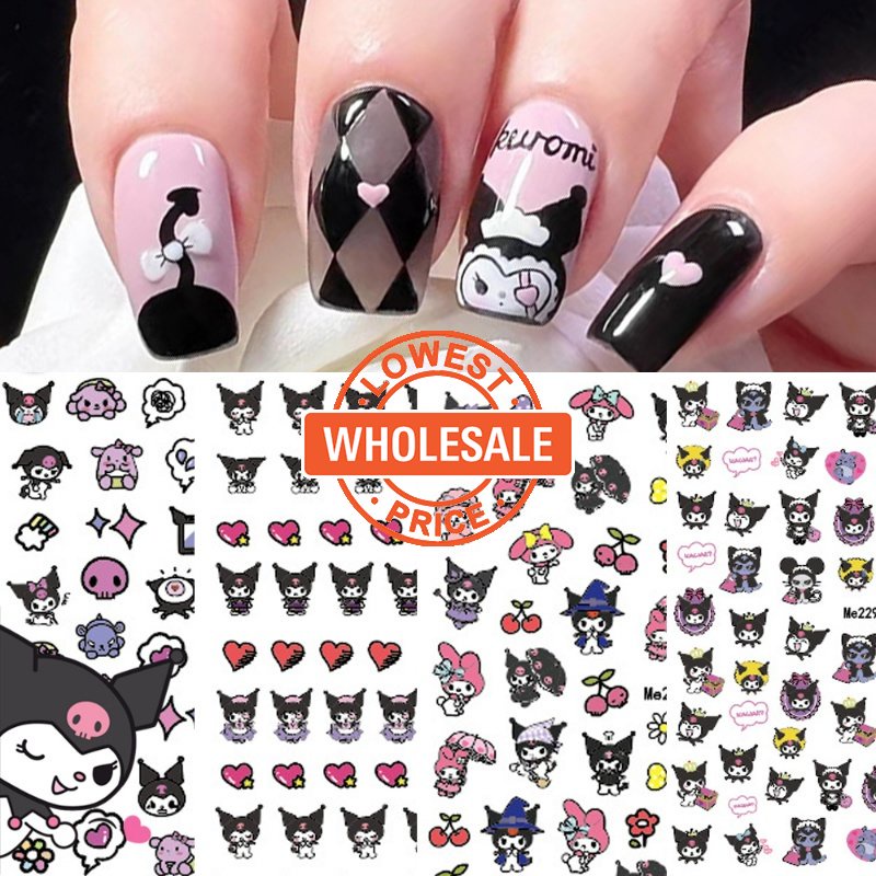 [Harga Grosir] [Unggulan] 1lembar Kartun Lucu Kuromi Melody Nails Stiker 3D Sanrio Anime Nail Tape Perekat Transfer Air Nail Decal Manicure Art Dekorasi Alat Makeup Kuku