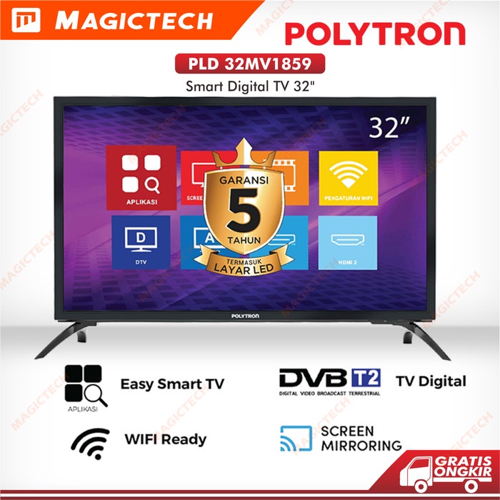 TV LED POLYTRON 32" / 32 Inch Easy Smart TV Digital HD PLD 32MV1859