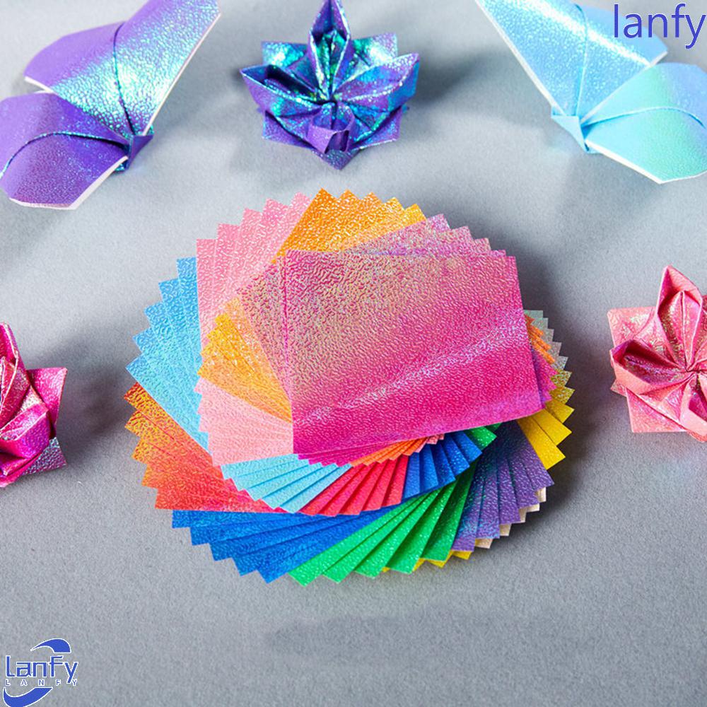 Lanfy Kertas Origami DIY Metalik Efek Pelangi Dekorasi Art Foil Laser Stiker Hologram Vinyl Vinil Lembaran