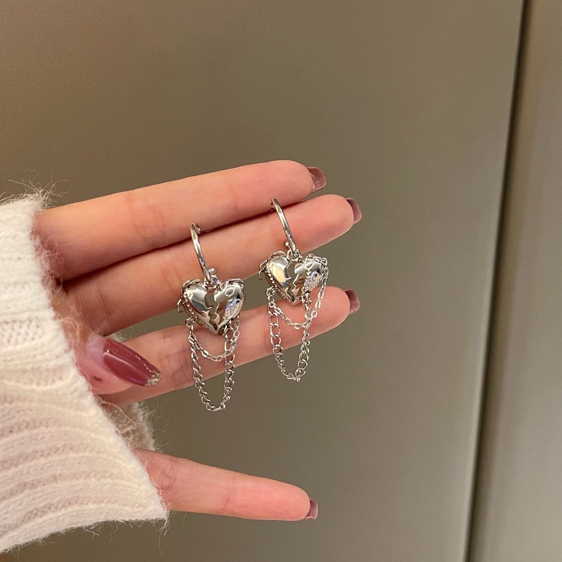 Anting Perak Rumbai Drop Fashion Split Heart Earring Untuk Aksesoris Perhiasan Wanita