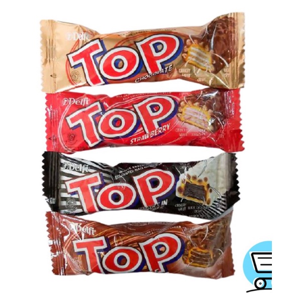 TOP WAFER DELFI 9gr COKLAT RASA BLACK IN WHITE STRAWBERRY TRIPLE CHOCOLATE ECER CEMILAN ANAK ECERAN 