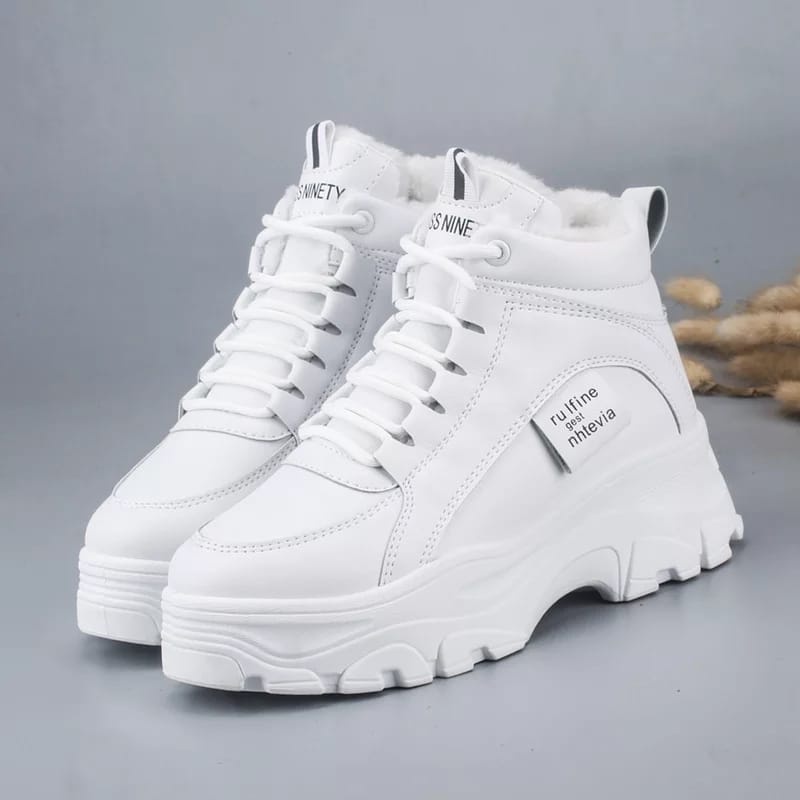 Sneakers Boots Kasual Wanita High-Top Sepatu Wanita Hangat Berbulu Jenifers