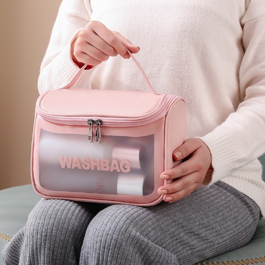 WASHBAG Waterproof Tas Kosmetik Make Up Transparan Macaron Serbaguna Portable