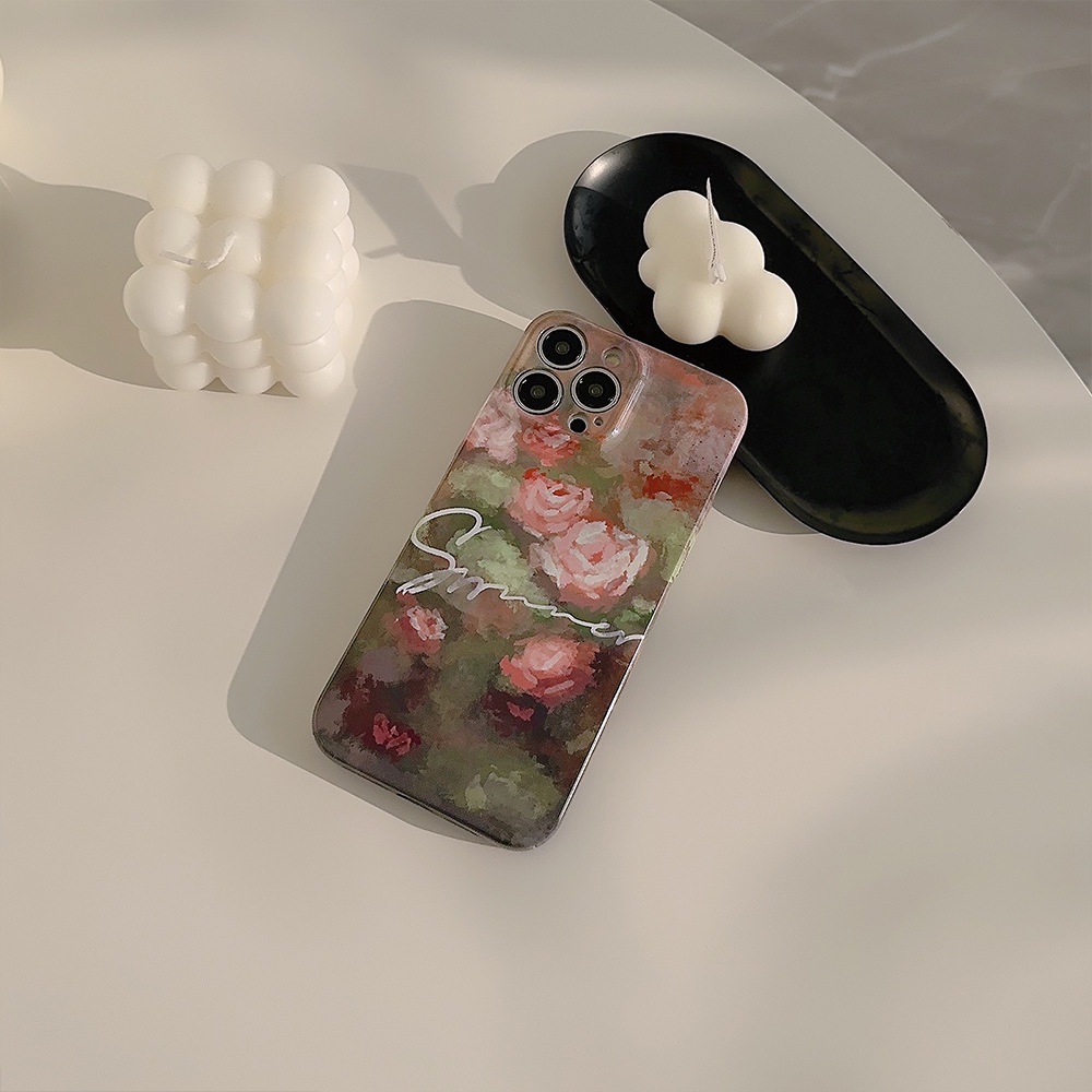 Ins Lukisan Minyak Mawar Hard Shell Film Fotografi Case Untuk Iphone SE 2020 7 /8 Plus 14x XR XM 11 12 13 PRO MAX Casing Cover Pelindung AT0265