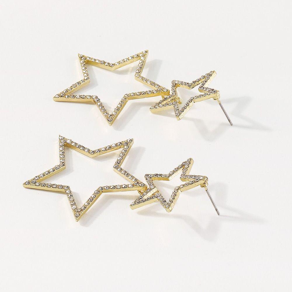 Lily Star Anting Kristal Shiny Gold Silver Anting Gantung Berlian Imitasi Menjuntai Perhiasan