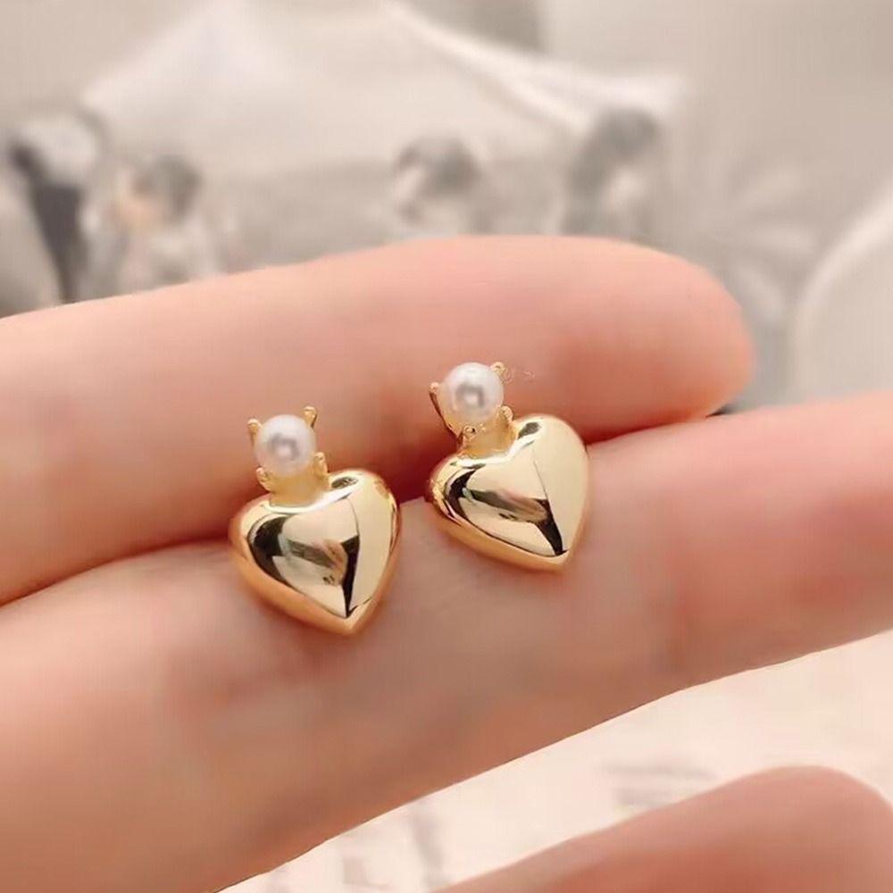 Mxbeauty Anting Love Manis Simple Tembaga Glossy Tidak Alergi Vintage Aksesoris Gaya Korea