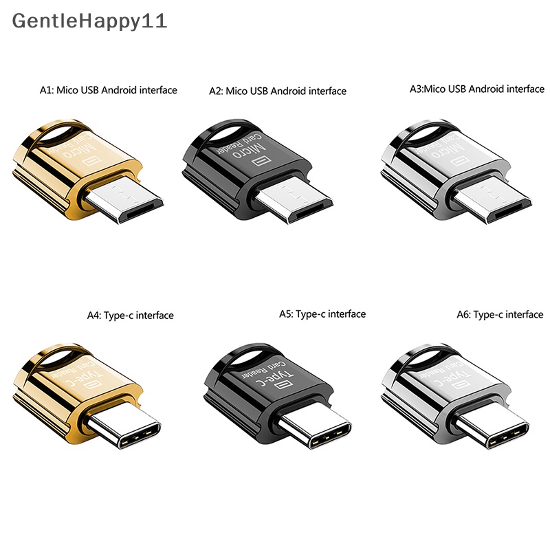 Gentlehappy High Speed Card Reader Micro-USB/Type-C Memory Card Reader TF Micro-SD Adaptor Telepon OTG Micro SD Card Reader id