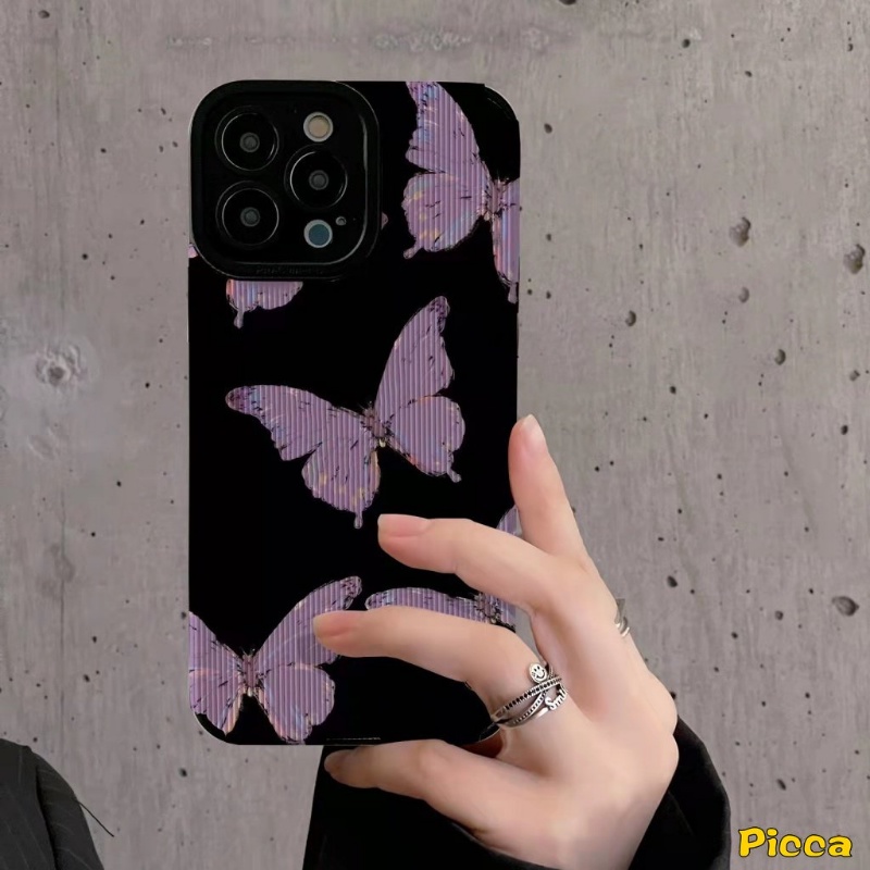 IPHONE Casing Ponsel Kupu-Kupu Retro Tekstur Kulit Mewah Kompatibel Untuk Iphone11 12 13 14 Pro MAX XR 7 8 Plus X XS MAX 7Plus INS Fashion Fantasy Butterfly Shockproof Tpu Soft Cover