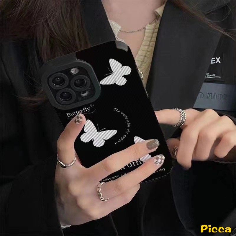 IPHONE Casing Ponsel Kupu-Kupu Retro Tekstur Kulit Mewah Kompatibel Untuk Iphone11 12 13 14 Pro MAX XR 7 8 Plus X XS MAX 7Plus INS Fashion Fantasy Butterfly Shockproof Tpu Soft Cover