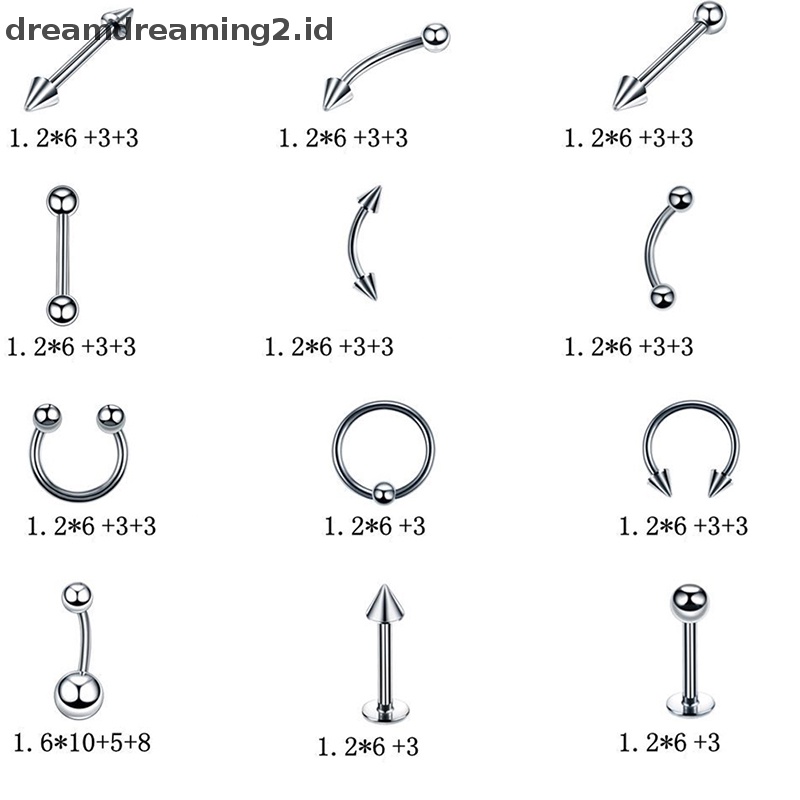 (drea) 60pcs Baja Campuran Hidung Bibir Alis Lidah Perut Bar Cincin Perhiasan Tubuh//