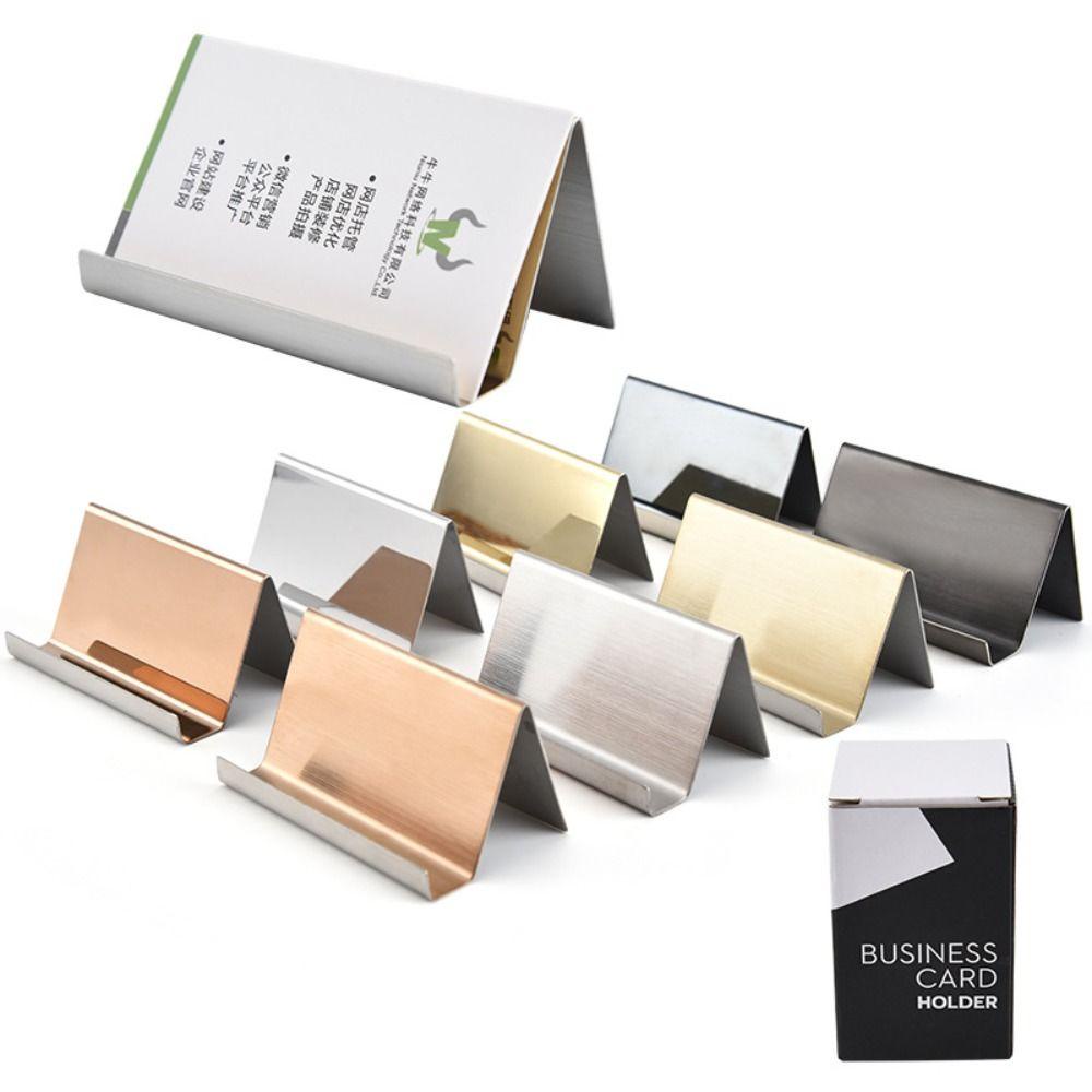 [Elegan] Pemegang Kartu Nama 4warna Meja Logam Desktop Penyimpanan High-End Stainless Steel Perlengkapan Kantor Memo Card Holder