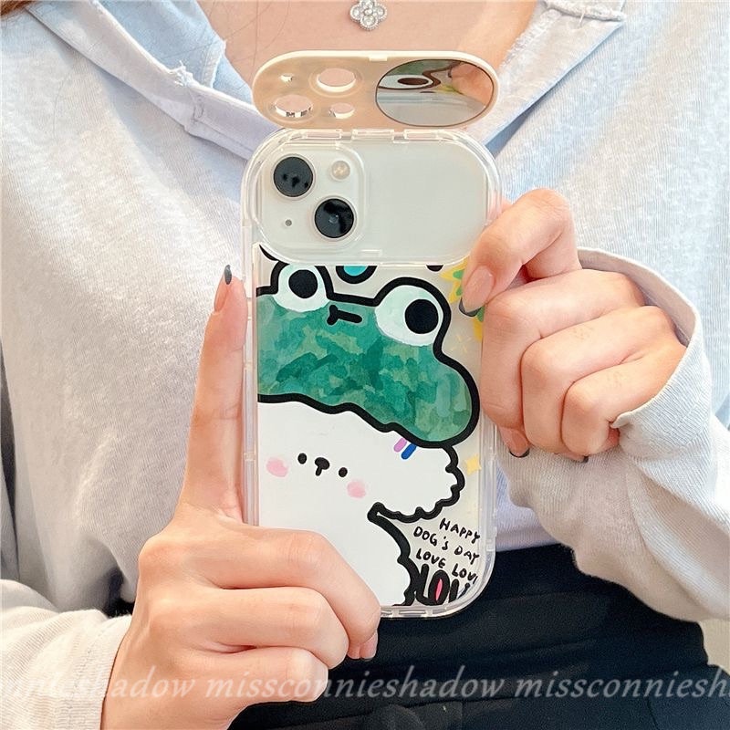 Casing Cermin Make Up Flip Kreatif Untuk Oppo A12 A5s A7 A3s A57 A15 A9 A5 A31 A33 2020 A53 A15s A12E A77 A35 A77s A11K A11 Kartun Hewan Beruang Lucu Kodok Kelinci Anjing Soft Case