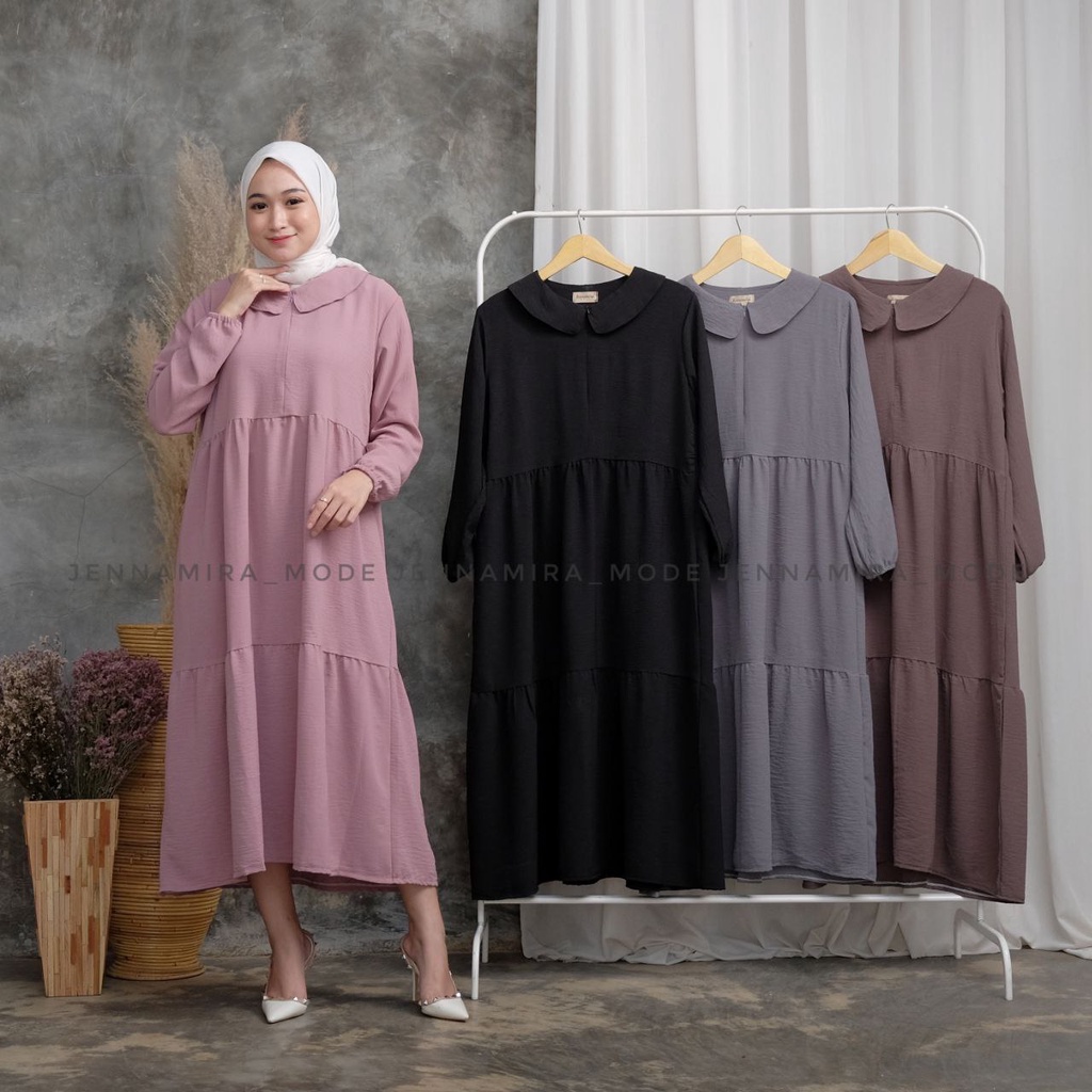 TERBARU // Midi Dress Bahan Crinkle Airflow Premium // Midi Dress Kekinian // Midi Dress Crinkle Bus