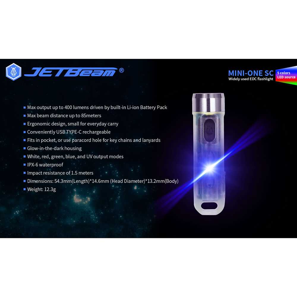 JETBeam Senter LED Mini One SC USB Rechargeable 5 Color 400 Lumens
