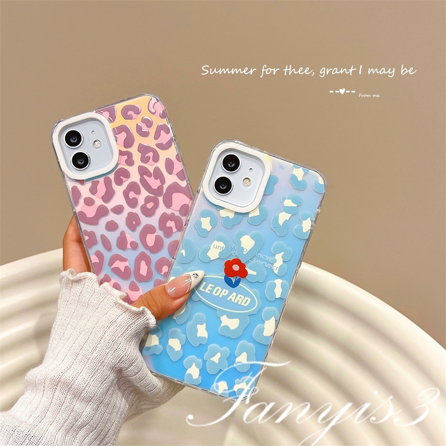 Compatible For IPhone 14 13 12 11 Pro Max X XR Xs Max 8 7 Plus SE 2020 Kompatibel Untuk Pink Biru Leopard Print IMD Laser Gradiasi Ponsel Case TPU Lembut Shockproof Cover Pelindung