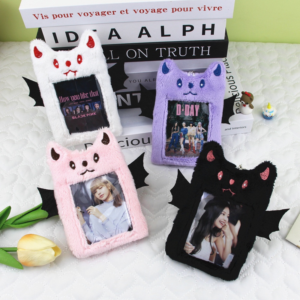 3inch Cute Devil Plush Card Holder Photocards Bag Idol Card Case Pelindung Lengan ID Bank Bus Card Tas Penyimpanan Kartu Nama