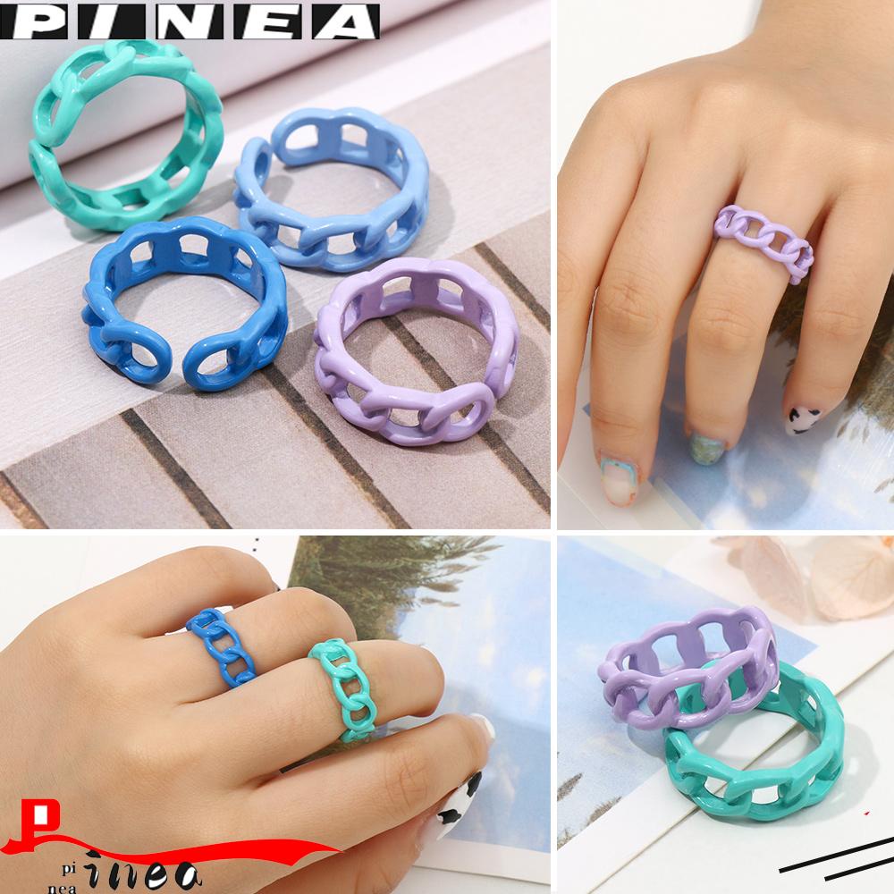 Cincin Resin Punk Nanas Trendy Pesta Aesthetic Rantai Akrilik Link