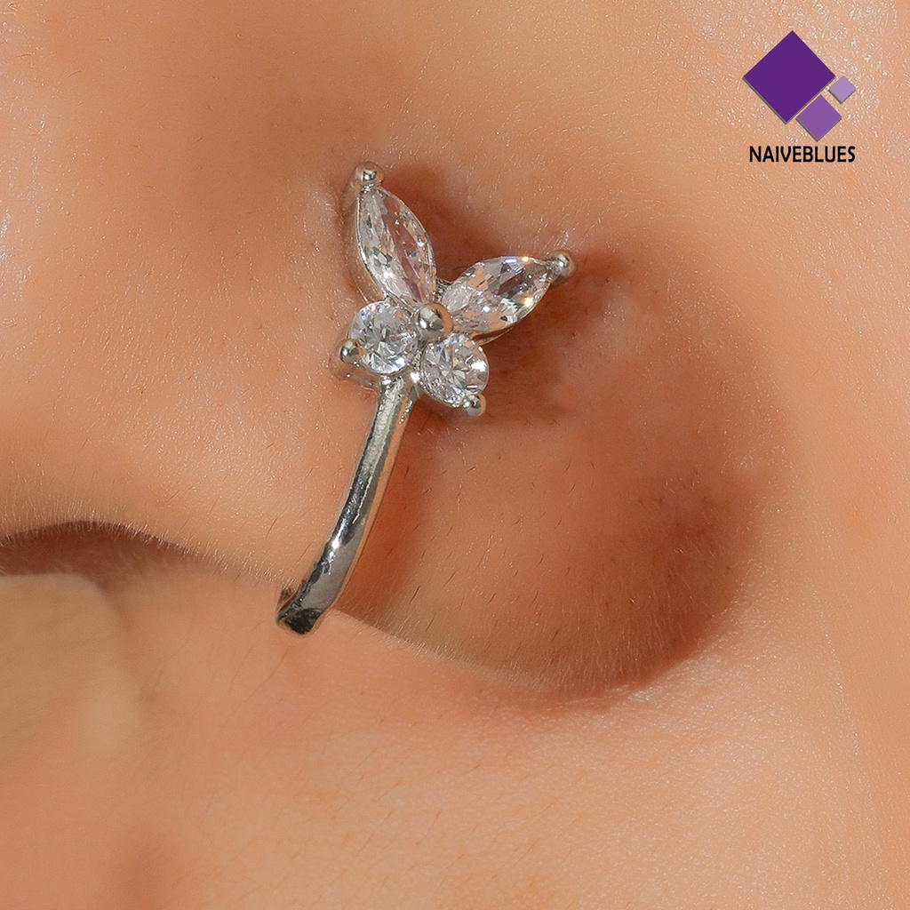 &lt; Naiveblues &gt; Cincin Hidung Kupu-Kupu Berlian Imitasi Perhiasan Sederhana Electroplating Hidung Septum Hidung